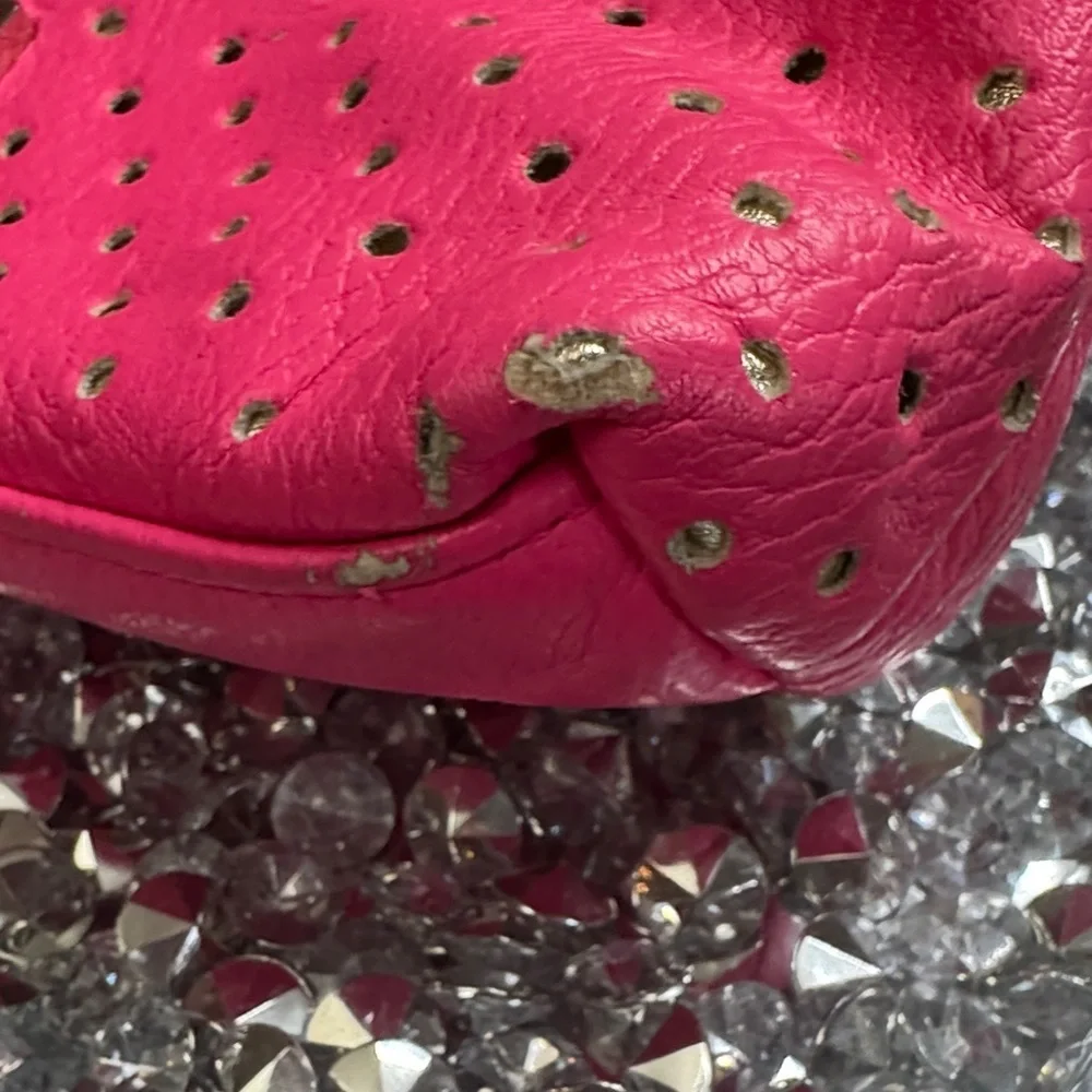 Victoria's Secret Fuchsia Studded Zip Cosmetic Pouch - fair
